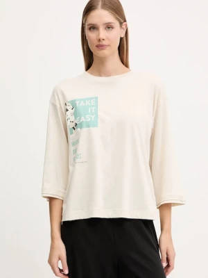 United Colors of Benetton longsleeve piżamowy damska kolor beżowy 3Y5E3M07S