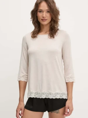United Colors of Benetton longsleeve piżamowy damska kolor beżowy 3Z123M07E