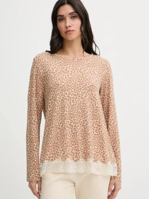 United Colors of Benetton longsleeve piżamowy damska kolor brązowy 32V93M07V