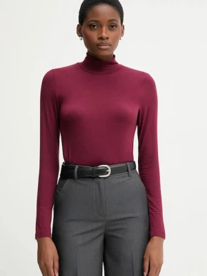 United Colors of Benetton longsleeve z domieszką kaszmiru kolor bordowy z golfem 3LRU3M077