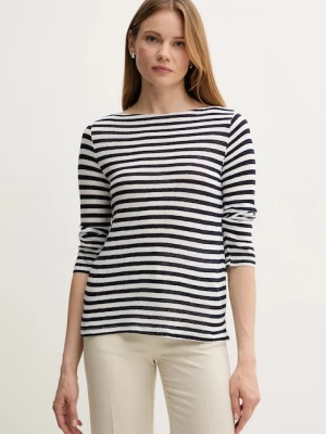 United Colors of Benetton longsleeve z domieszką lnu kolor granatowy 38O0D109X