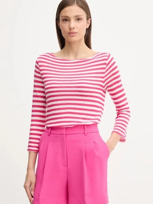 United Colors of Benetton longsleeve z domieszką lnu kolor różowy 38O0D109X