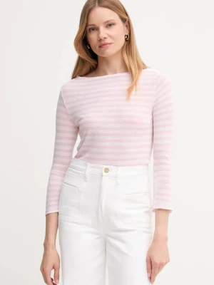 United Colors of Benetton longsleeve z domieszką lnu kolor różowy 38O0D109X