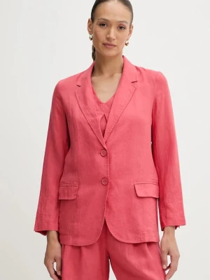 United Colors of Benetton marynarka lniana kolor różowy jednorzędowa gładka