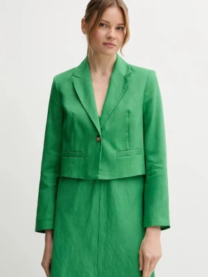 United Colors of Benetton marynarka lniana kolor zielony jednorzędowa gładka 2AGHDW037