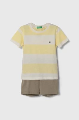 United Colors of Benetton piżama bawełniana dziecięca kolor beżowy wzorzysta