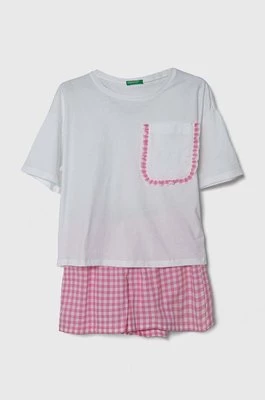 United Colors of Benetton piżama bawełniana dziecięca kolor biały wzorzysta