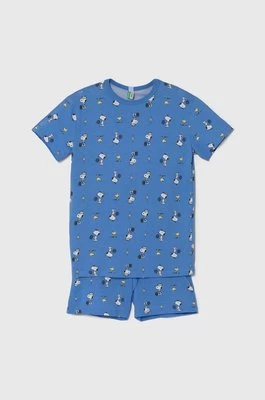 United Colors of Benetton piżama bawełniana dziecięca kolor niebieski wzorzysta
