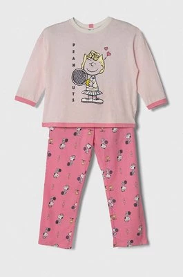United Colors of Benetton piżama bawełniana dziecięca x Snoopy kolor różowy wzorzysta