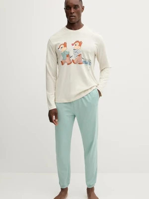 United Colors of Benetton piżama bawełniana męska kolor beżowy z nadrukiem 30964P02Y