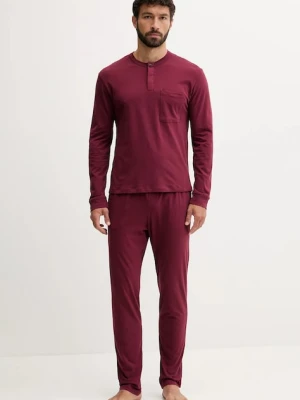 United Colors of Benetton piżama bawełniana męska kolor bordowy gładka 3VD04P02W