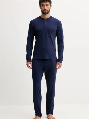 United Colors of Benetton piżama bawełniana męska kolor niebieski gładka 3VD04P02W