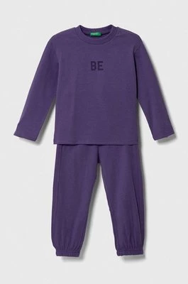 United Colors of Benetton piżama dziecięca kolor fioletowy z nadrukiem