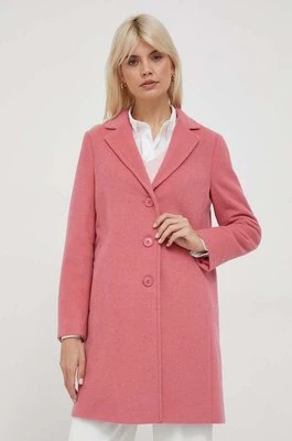 United Colors of Benetton płaszcz wełniany kolor różowy przejściowy