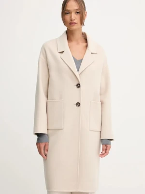 United Colors of Benetton płaszcz z wełną kolor beżowy 28F7DN082