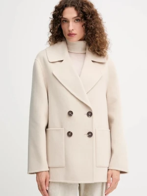 United Colors of Benetton płaszcz z wełną kolor beżowy 28F7DN083