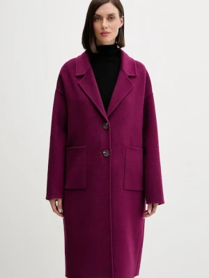 United Colors of Benetton płaszcz z wełną kolor fioletowy 28F7DN082