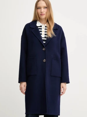 United Colors of Benetton płaszcz z wełną kolor granatowy 28F7DN082