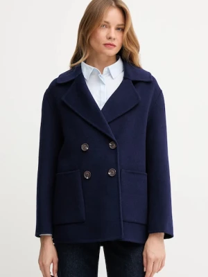 United Colors of Benetton płaszcz z wełną kolor granatowy 28F7DN083