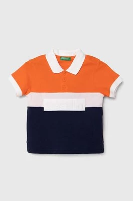 United Colors of Benetton polo bawełniane dziecięce kolor pomarańczowy wzorzysty