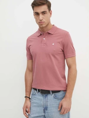 United Colors of Benetton polo bawełniane kolor różowy gładki
