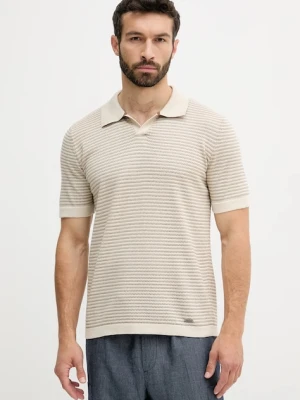 United Colors of Benetton polo bawełniane męski kolor beżowy wzorzysty 1094K301J