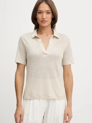 United Colors of Benetton polo lniane damski kolor beżowy 37UJD300Y