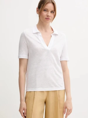 United Colors of Benetton polo lniane damski kolor biały 37UJD300Y