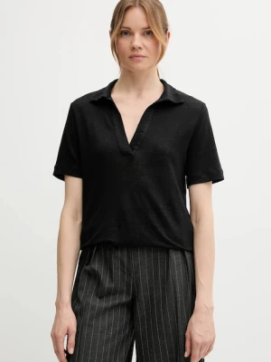 United Colors of Benetton polo lniane damski kolor czarny 37UJD300Y