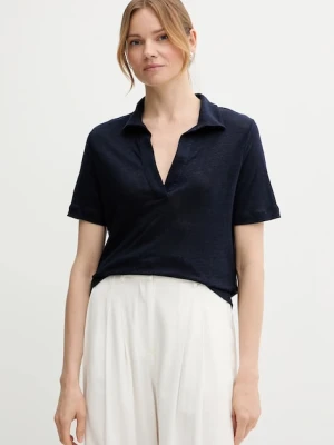 United Colors of Benetton polo lniane damski kolor granatowy 37UJD300Y