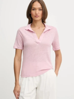 United Colors of Benetton polo lniane damski kolor różowy 37UJD300Y