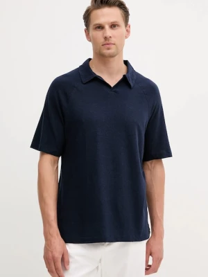 United Colors of Benetton polo lniane męski kolor granatowy gładki 3UTFU302A