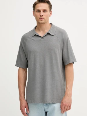 United Colors of Benetton polo lniane męski kolor szary gładki 3UTFU302A