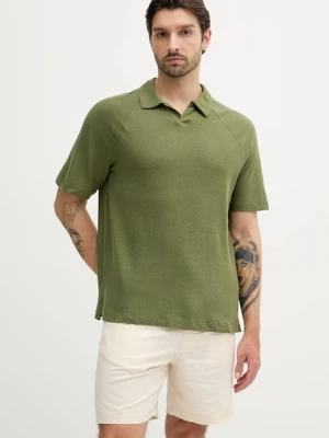 United Colors of Benetton polo lniane męski kolor zielony gładki 3UTFU302A