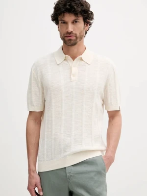 United Colors of Benetton polo z domieszką lnu męski kolor beżowy gładki 115GK301G