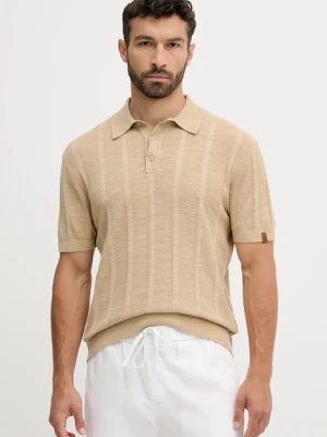 United Colors of Benetton polo z domieszką lnu męski kolor beżowy gładki 115GK301G