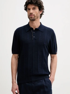 United Colors of Benetton polo z domieszką lnu męski kolor granatowy gładki 115GK301G