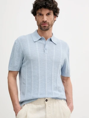 United Colors of Benetton polo z domieszką lnu męski kolor niebieski gładki 115GK301G