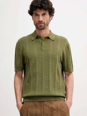 United Colors of Benetton polo z domieszką lnu męski kolor zielony gładki 115GK301G