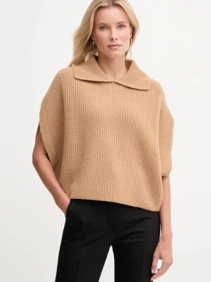 United Colors of Benetton poncho z dodatkiem wełny kolor beżowy 1344DU01K