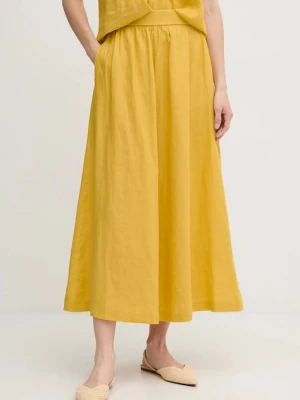 United Colors of Benetton spódnica lniana kolor żółty midi rozkloszowana 4AGHD004L