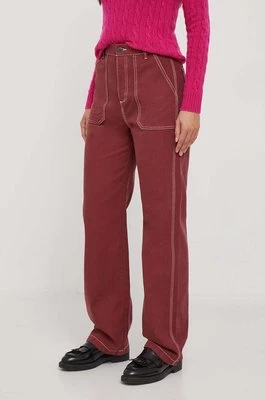 United Colors of Benetton spodnie bawełniane kolor bordowy proste high waist