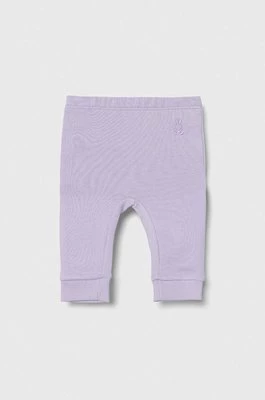 United Colors of Benetton spodnie bawełniane niemowlęce kolor fioletowy gładkie