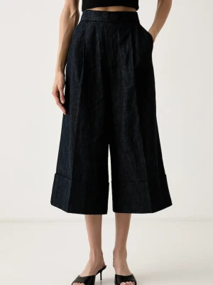 United Colors of Benetton spodnie culottes damskie z bawełną granatowy