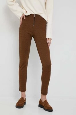 United Colors of Benetton spodnie damskie kolor brązowy dopasowane high waist