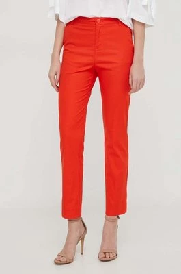 United Colors of Benetton spodnie damskie kolor pomarańczowy dopasowane high waist