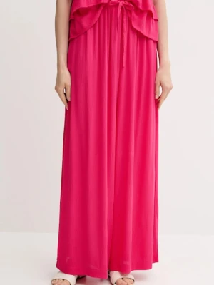 United Colors of Benetton spodnie damskie kolor różowy szerokie high waist 4VW95F00C