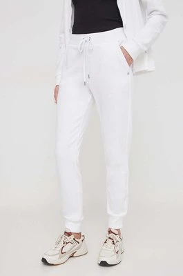 United Colors of Benetton spodnie dresowe bawełniane kolor biały gładkieCHEAPER