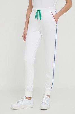 United Colors of Benetton spodnie dresowe bawełniane kolor biały gładkie