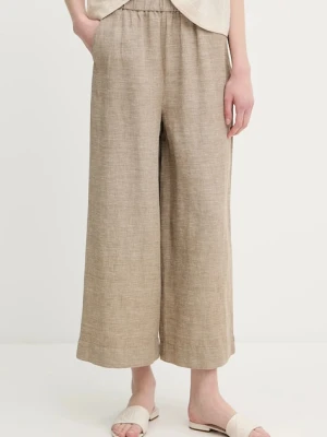 United Colors of Benetton spodnie lniane damskie kolor beżowy proste high waist 465XDF09J